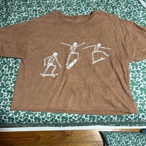 brown skeletons skateboarding tee